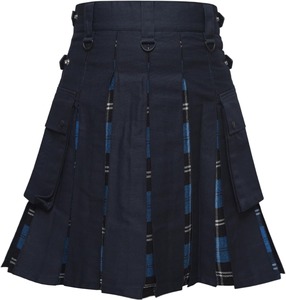 Kilt en coton noir pour homme avec doublure à carreaux verts, coupe classique, taille adulte, en stock - Product Image 5