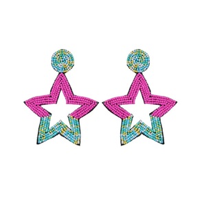 Vintage Geometric Multicolor Embroidery Beaded Stud Earrings Black Ethnic Stylish Fancy Premium Dangle Jewelry for Woman Party - Product Image 3