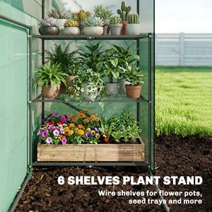 Serra Portatile da Esterno con 6 Ripiani e Copertura in PE Resistente ai Raggi UV, Stile Tradizionale Ecologico con Porta Avvolgibile Verde - Product Image 4