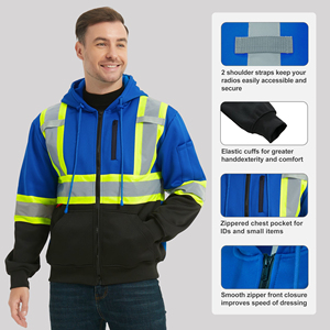 Sweat-shirt de sécurité à capuche réfléchissant bleu pour homme, vêtements de travail en polaire, classe 3, haute visibilité, vêtements décontractés d'automne - Product Image 4