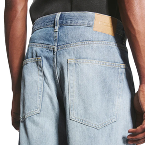Jeans Unisex de Mezclilla Sólida, Corte Ancho, Cintura Media, Color Azul Claro, Estilo Relajado, Lavado a la Piedra, Ropa Casual Urbana, Ajuste Holgado, 100% Algodón - Product Image 4