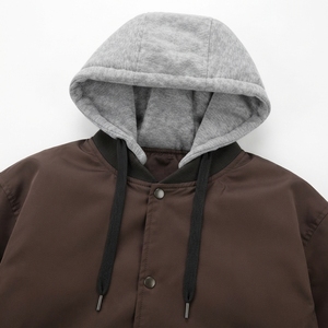 Veste universitaire marron pour homme avec capuche amovible, décontractée, grande taille, pour l'automne, coupe classique, polyester et coton, fermeture éclair - Product Image 5