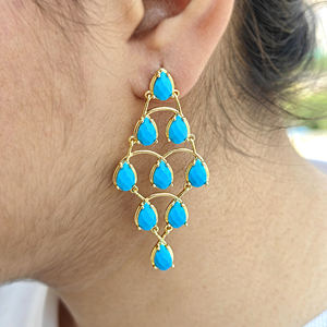 Pendientes de Araña con Gema de Turquesa Azul Intenso, Diseño Atrevido, con Múltiples Piedras Colgantes, Chapados en Oro de 18k, de Latón, Regalo de Joyería - Product Image 5