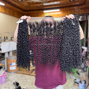 Meilleures ventes : Mèches de cheveux humains bouclés Pixie pour extensions capillaires, avec frontal en dentelle pour perruques en cheveux humains Lace Front - Product Image 2