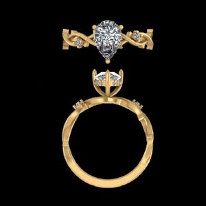 Anillo de Compromiso con Diamante en Forma de Pera de 1.89 Quilates, Oro de 18k/14k, Diseño Inspirado en la Naturaleza con Halo Oculto y Banda de Boda, Joyería Fina - Product Image 3