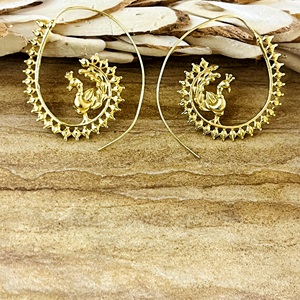 Último Diseño: Pendientes de Aro de Pavo Real Bohemios de Latón para Mujer, Chapados en Oro de 18K, Aros con Motivos Tribales de Animales para Venta al por Mayor/OEM/ODM - Product Image 5