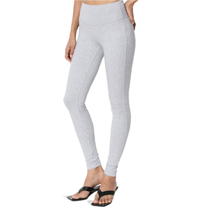 High Waist Full Length Solid Gray Yoga <b>Leggings</b> Seamless Four-Way Stretch Elastic Waist Pants - Product Image 1