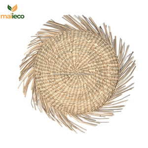 Manteles individuales y posavasos de cristal de algas marinas naturales Boho Chic, cesta de pared de ratán trenzado tejido Vintage, decoración de pared de cartón, alfombrillas y almohadillas - Product Image 6