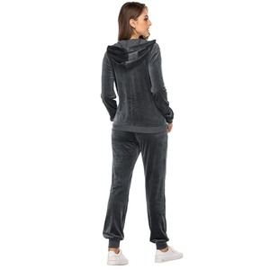 Ensemble de survêtement en velours pour femmes, à capuche, fermeture éclair, manches longues, couleur unie, tenue de jogging décontractée avec poches latérales, vêtements d'hiver - Product Image 4