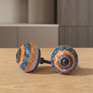 <b>Ceramic</b> Cabinet <b>Knobs</b> Round Modern Orange White Blue Design Kitchen Bathroom Drawer Wardrobe Use Durable Handle - Product Image 3