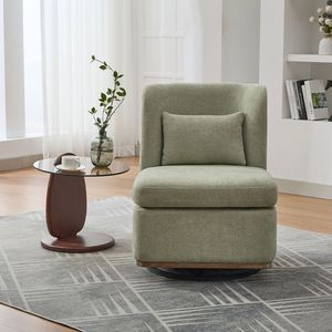 25.2\" Wide Modern Chenille Cushioned Armless Metal Base 360 Degrees <b>Swivel</b> <b>Chair</b> with Pillow for <b>Living</b> <b>Room</b> Families - Product Image 2