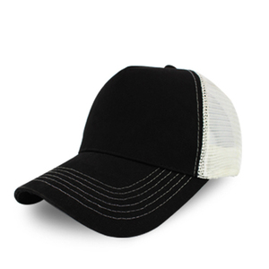 Casquette de baseball trucker en maille noire et blanche, réglable, 6 panneaux, délavée, unisexe, avec ouverture pour queue de cheval, pour sports de plein air - Product Image 5