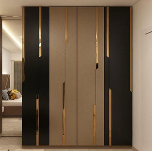 Contemporary dark and light dual-tone fitted <b>wardrobe</b> with vertical gold metal strip accents available at wholesale prices.. - Product Image 1