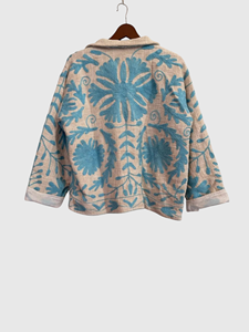 Veste en lin et coton à motif floral brodé à la main, coupe ample, col rabattu, manches chauve-souris, grande taille, vêtements de printemps pour femmes - Product Image 4