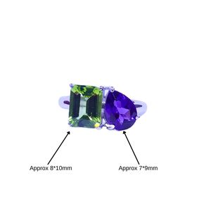 Anillo Clásico de Plata de Ley 925 Chapado en Oro con Gemas de Peridoto y Amatista para Mujer, Ideal para Bodas - Product Image 1