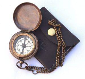 Brújula de latón hecha a mano con pulsador y estuche de cuero negro, brújula de bolsillo náutica vintage, regalo de navegación para viajes - Product Image 5