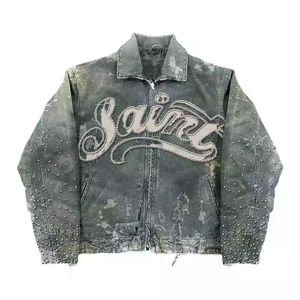 Fabricante de Chaquetas Personaliza Chaqueta Vaquera Vintage de Invierno con Pedrería Bordada, Chaqueta Oversize de Trabajo Estilo Y2K para Hombre - Product Image 4