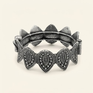 DIVYORO Women's Brass Oxidized Silver Plated Ethnic Antique Textured Leaf Kada <b>Bangle</b> - Product Image 1