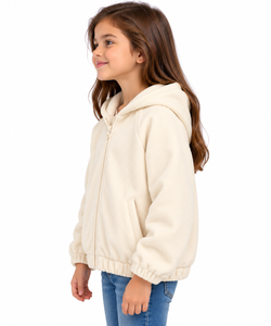 Veste à capuche en polaire crème de qualité supérieure pour enfants, sweat-shirt chaud d'hiver à fermeture éclair intégrale pour filles et garçons, veste en polaire douce et confortable pour les sorties décontractées - Product Image 2