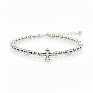 Bracelet extensible personnalisé avec pendentif croix en métal et perles, souvenir religieux pour moi. - Product Image 3