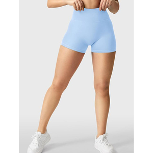 Shorts de yoga sans coutures bleu clair pour femmes, taille haute, effet push-up, compression, écoresponsables, en Spandex/Nylon extensible dans les quatre sens - Product Image 4