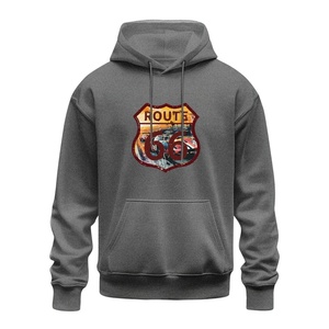 Sweat à capuche imprimé Route 66 pour homme, coupe classique, en coton French Terry, décontracté, pour l'automne, avec poche avant et cordon de serrage - Product Image 1