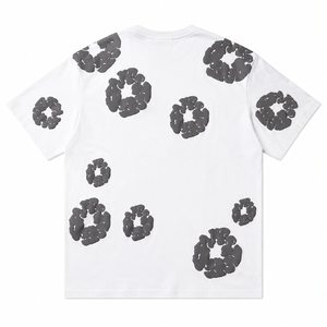 Conjunto de camiseta y pantalones cortos de algodón blanco para hombre con estampado circular negro, atuendo informal de verano, transpirable, de punto, de dos piezas - Product Image 2