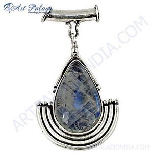 Elegante colgante de plata con piedras preciosas de piedra lunar arcoíris Colgantes y dijes de moda - Product Image 2