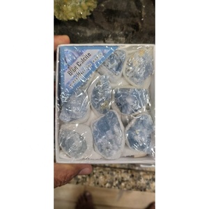 Pierre brute sculptée en calcite bleue naturelle semi-précieuse en gros, emballage en boîte, pierres de guérison, amour, Feng Shui, mascotte - Product Image 2