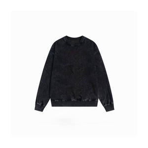 Sudadera de Felpa para Hombre, Cuello Redondo, Manga Larga, Estilo Vintage, Color Negro Lavado al Ácido, Personalizable con Logotipo, OEM, ODM, Venta al Por Mayor - Product Image 1
