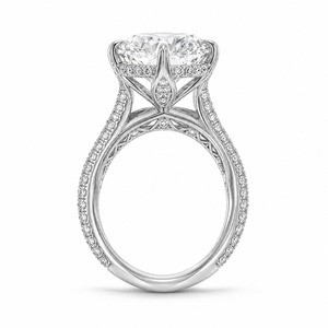 Bague de fiançailles et de mariage en argent 925 avec diamant de laboratoire rond brillant, halo caché et pavé cathédrale - Product Image 6
