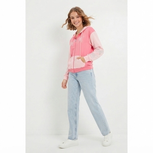 Hoodie zippé oversize pour femme en coton épais 100% vintage délavé avec appliqué brodé et strass, coupe carrée, collection hiver - Product Image 4