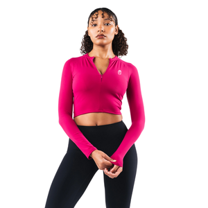 Soutien-gorge de sport pour femme à manches longues et fermeture éclair sur le devant, coupe courte, extensible, pour yoga, gym, entraînement, maintien et performance, vêtement de sport actif - Product Image 1