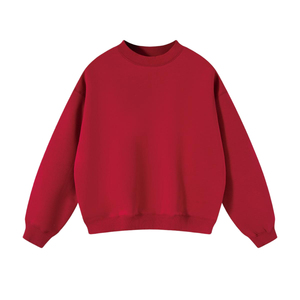Sweat-shirt en maille à col rond et manches longues pour femme, en polaire respirante de polyester rouge uni, coupe décontractée à épaules tombantes, idéal pour l'hiver - Product Image 1