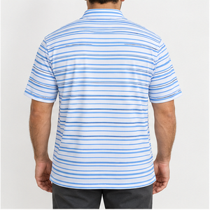 Trackstar Men's White <b>Blue</b> Horizontal Stripe <b>Polo</b> <b>Shirt</b> Short Sleeve Button Collar Casual Golf <b>Shirt</b> Custom Logo - Product Image 4