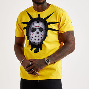 เสื้อยืดคอกลมผู้ชายแบบเรียบ ผ้าเจอร์ซีย์ 100% คอตตอน พิมพ์ลายด้วยเทคนิค Rhinestone Screen Printed  ออกแบบโลโก้ตามสั่ง สไตล์ลำลอง เป็นมิตรกับสิ่งแวดล้อม - Product Image 1