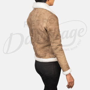 Wholesale Ladies Shearling <b>Leather</b> <b>Jacket</b> High Quality Women's Genuine <b>Leather</b> <b>Jacket</b> Breathable Shearling Collar - Product Image 3