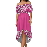 Robe Femme Épaules Dénudées à Prix Bas, Motif Tribal Polynésien Elie Tie-Dye Personnalisé, Charmante Mode Rétro à Manches Courtes