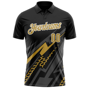 Custom Black Old Gold White 3D <b>Bowling</b> Shape Performance Polo Shirt Breathable Quick Dry Washed OEM Service Available - Product Image 6