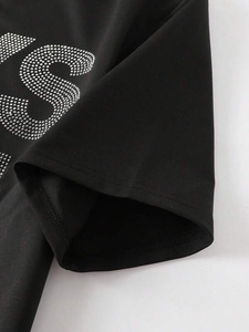 เสื้อยืดแขนสั้นผู้หญิงผ้าแคนวาสผสมโพลีเอสเตอร์/คอตตอน ระบายอากาศได้ดี ตกแต่งด้วยคริสตัล คุณภาพสูง ปรับแต่งได้ - Product Image 3