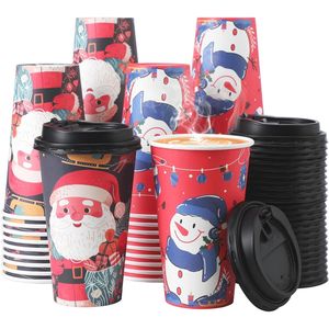 Paquete de 50 Vasos Desechables para Café con Tapas Antiderrames para Fiestas Navideñas, Vasos de Papel para Chocolate Caliente - Product Image 1