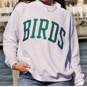 Birds Women <b>Mock</b> <b>Neck</b> Crew <b>Neck</b> Cotton Fleece Sweatshirt Custom Chenille Embroidery Sorority Fraternity Greek Apparel - Product Image 1