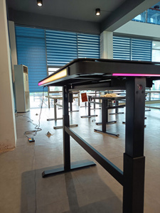 Modern Electric Adjustable Height <b>Desk</b> with Glass Top LED Lights USB Type C Standing <b>Desk</b> for Home Office Furniture - Product Image 2