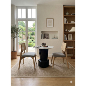 Modern Minimalist <b>Dining</b> <b>Table</b> Set with Marble <b>Top</b> & Solid Wood Upholstered Chairs for Home & Café rattan chairs - Product Image 1