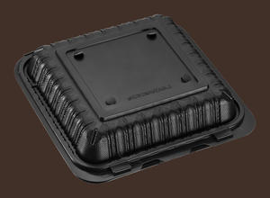 Contenedores Desechables Tiya Aptos para Microondas, Negros, de 8 Pulgadas, con 3 Compartimentos, Tipo Concha, con Tapa Abatible de MFPP - Product Image 4