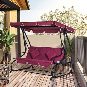 Panca a dondolo rossa a 3 posti con cuscino impermeabile, comoda altalena da esterno con tettuccio per patio o parco - Product Image 2