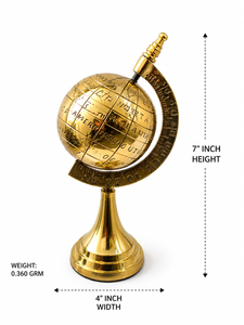 Globe terrestre en laiton avec carte gravée et anneau des méridiens, objet décoratif de bureau traditionnel, design rotatif - Product Image 2