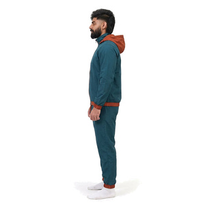 Men's <b>Hooded</b> Tracksuit Set Solid Color Full Sleeve Zipper Closure Casual Wear Winter Breathable Polyester Cotton Material - Product Image 4