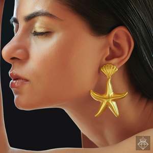Pendientes colgantes finos PRAO, diseño de estrella de mar antideslustre inspirado en el océano - Product Image 3