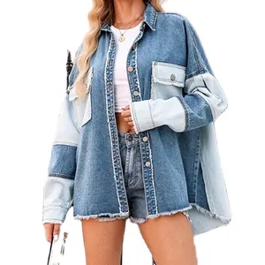 Nouveau Style dame Jean vestes à manches longues femme Denim veste femmes quantité coton bleu OEM poches personnalisé lumière teint patchs - Product Image 1